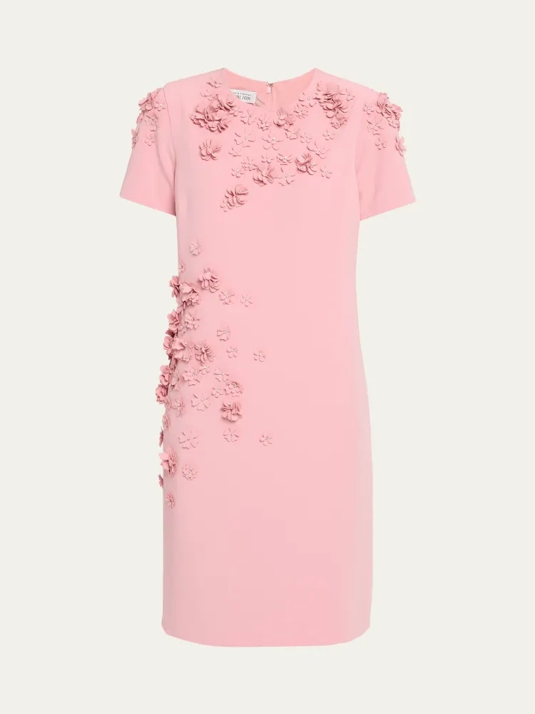 Rickie Freeman For Teri Jon Pink Floral Appliqu Crepe Shift Dress